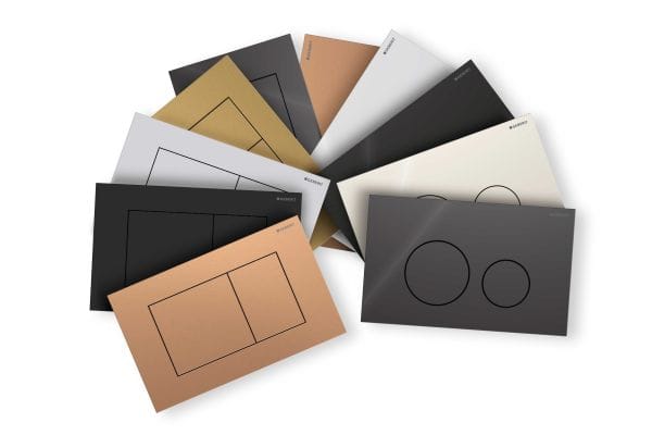 Erhältlich ist die neue Betätigungsplatte Sigma40 in zwei Varianten: Square mit eckigen Tasten und Round mit runden Tasten. Sie ist zudem jeweils in 10 Farben und drei hochwertigen Oberflächen verfügbar.