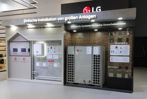 Gro&szlig;-W&auml;rmepumpe und Kaskadensteuerung geh&ouml;rten zu den Highlights des ISH-Messestands von LG.