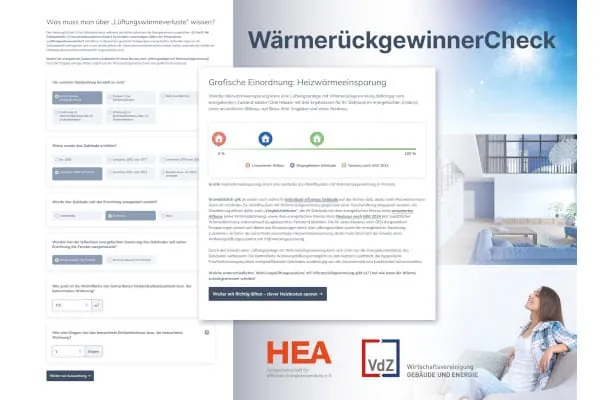 Der WärmerückgewinnerCheck von HEA und VdZ informiert interaktiv über den Nutzen von Wohnungslüftungssystemen mit Wärmerückgewinnung.