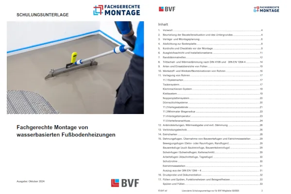 Die BVF-Schulungsunterlage wurde speziell für die Montagephase erstellt. Sie umfasst knapp 50 Seiten.