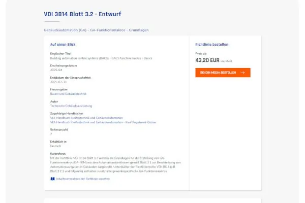 Die VDI 3814 Blatt 3.2 E &bdquo;Geb&auml;udeautomation &ndash; GA-Funktionsmakros&ldquo; bietet praxisnahe Werkzeuge, um Automationsfunktionen mithilfe von Funktionsmakros effizient und standardisiert abzubilden.