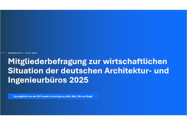 Das Institut der deutschen Wirtschaft hat im Auftrag der Planerorganisationen AHO, BAK, VBI und BIngK 2.500 Ingenieur- und Architekturbüros zur konjunkturellen Lage befragt.