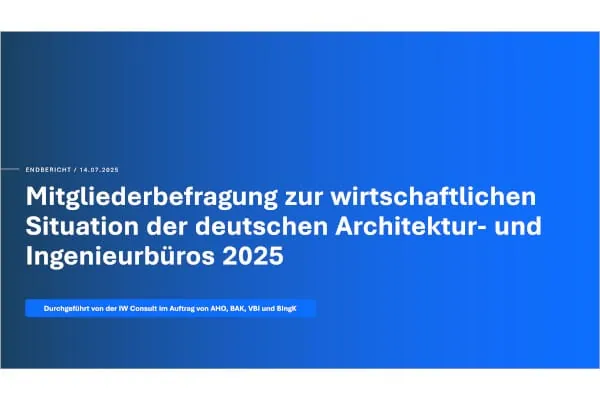 Das Institut der deutschen Wirtschaft hat im Auftrag der Planerorganisationen AHO, BAK, VBI und BIngK 2.500 Ingenieur- und Architekturb&uuml;ros zur konjunkturellen Lage befragt.
