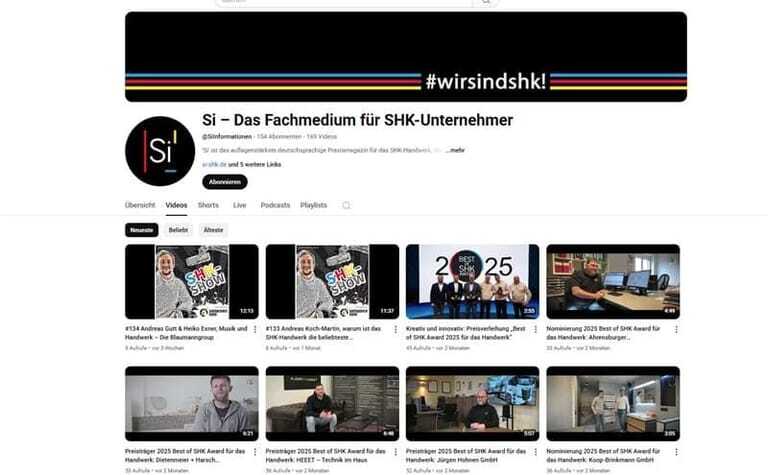 YouTube-Kanal der Si mit den Videos zu den "Best of SHK Awards".