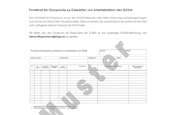 Jeder Interessierte kann mit seinen &Auml;nderungsw&uuml;nschen zum Gelingen des DVGW W 551-1 (A) beitragen.