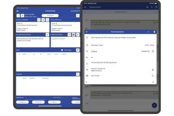 Die Terminplaner-App von Sykasoft stellt eine direkte Verbindung zwischen Terminen und Auftr&auml;gen her.