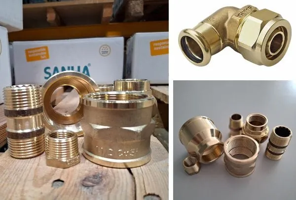 Collage aus drei Fotos mit bleifreien Fittings von Sanha