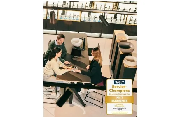 Zehn Jahre Spitzenleistung: Elements bleibt Deutschlands Service-Champion bei den Badausstattern.