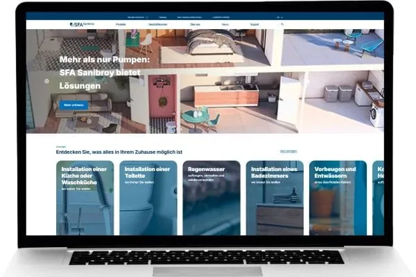 Laptop mit neuer Website: SFA Sanibroy pr&auml;sentiert eine &uuml;berarbeitete Website. 
