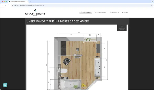 Der Grundriss zeigt dem Kunden bereits, wie sein k&uuml;nftiges Bad eingerichtet werden k&ouml;nnte.