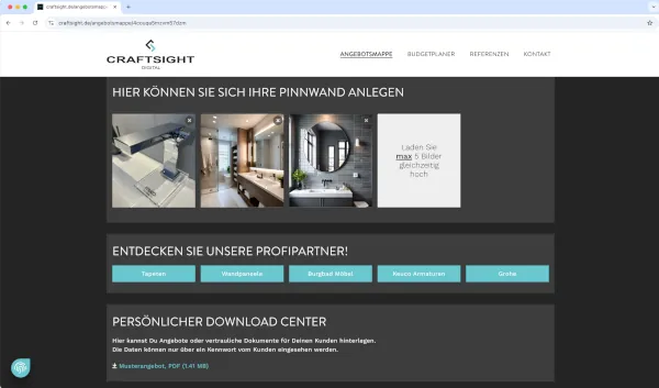 Die Pinnwand ist die Arbeitsoberfl&auml;che f&uuml;r Badplaner und Kunde.