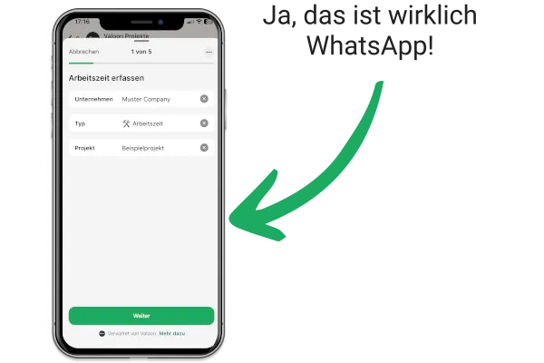 Es lassen sich auch Stundenzettel per WhatsApp erfassen.