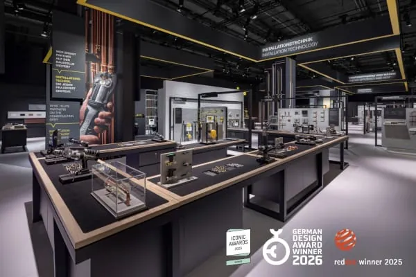 Der Viega Messestand auf der ISH 2025 &uuml;berzeugte die Jurys und wurde mit drei internationalen Designpreisen ausgezeichnet.