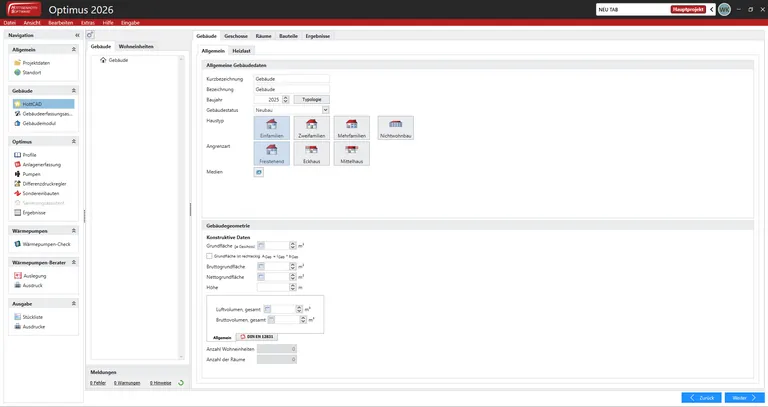 Tabellarische Erfassung in der neuen Optimus Vollversion.