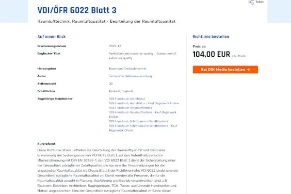 VDI/ÖFR 6022 Blatt 3: Beurteilung der Raumluftqualität