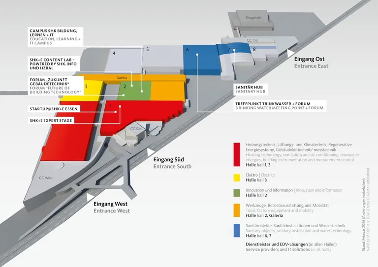 Die Messehallen mit ihren Schwerpunktthemen im &Uuml;berblick.