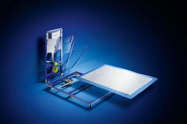 Effiziente Systemlösung – die CleanFloor30 Duschfläche und der Duofix Installationsrahmen für die Dusche.