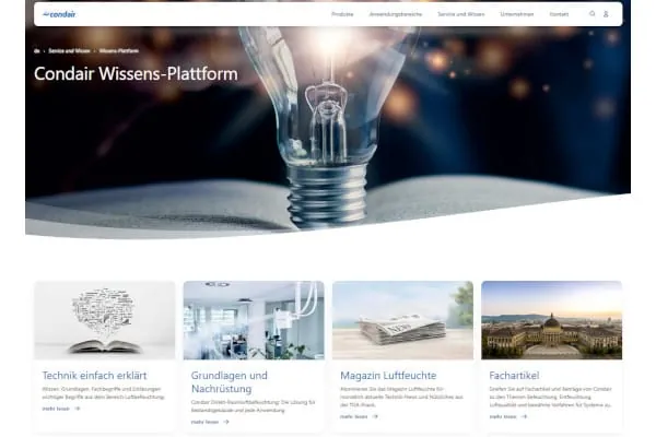 Die neue Condair-Website stellt die Nutzererfahrung in den Mittelpunkt.