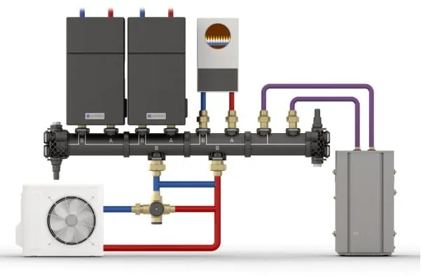 Der Zonenverteiler verbindet m&uuml;helos mehrere Heizkreise mit Pufferspeicher, W&auml;rmepumpen und klassischen Heizkonzepten wie &Ouml;l- und Gasbrennwert.