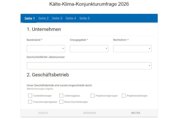 Die Teilnahme an der K&auml;lte-Klima-Konjunkturumfrage des VDKF dauert online nur wenige Minuten 
