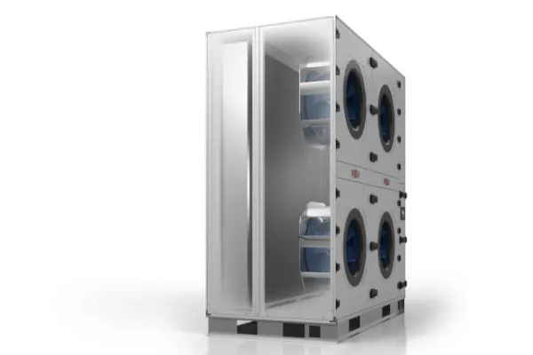Speziell für Rechenzentrumsanwendungen entwickelte, nach ISO 5801 zertifizierte EC‑Ventilatoren mit Aktiv-PFC und optimierter Strömungsführung ermöglichen eine geringe Gerätetiefe.