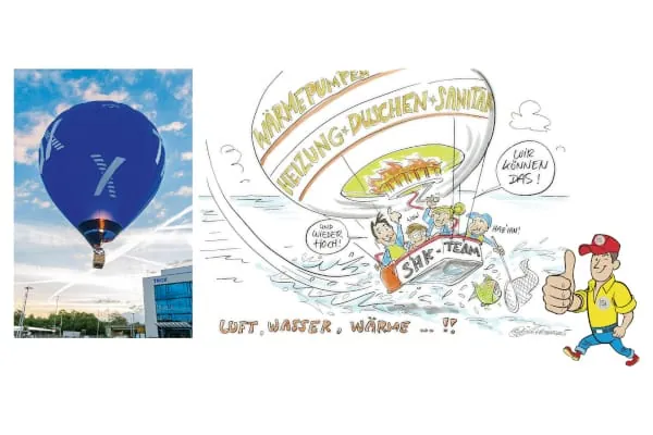 So wird die Wirkung von Luft auf attraktive Weise sichtbar: Zum 75-jährigen Firmenjubiläum startet Trox mit einem eigenen Heißluftballon – und das Si-Team schwebt virtuell mit.