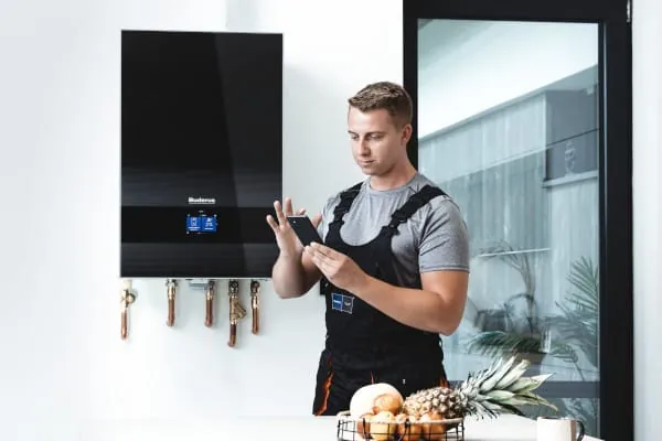Mit Smartphone, Tablet oder PC können Handwerkspartner dem neuen KI-basierten Assistenten AskBuderus Pro rund um die Uhr Fragen zu Heizsystemen, Regelungen, Systemintegration oder Produkten stellen.