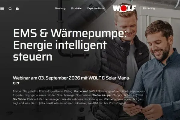 Online-Expertentalk mit Wolf und Solar Manager am 3. September 2026.