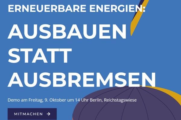 Breites Bündnis ruft für 9. Oktober zu Demo gegen EEG-Pläne und Netzpaket auf