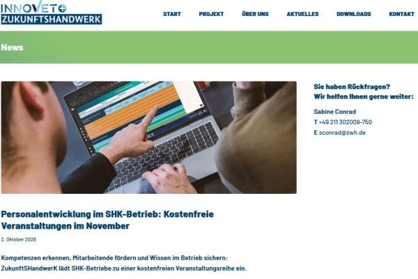 Personalentwicklung in SHK-Betrieben? Eine kostenfreie Veranstaltungsreihe von ZukunftSHandwerK zeigt im November 2026, wie SHK-Betriebe dabei vorgehen können.